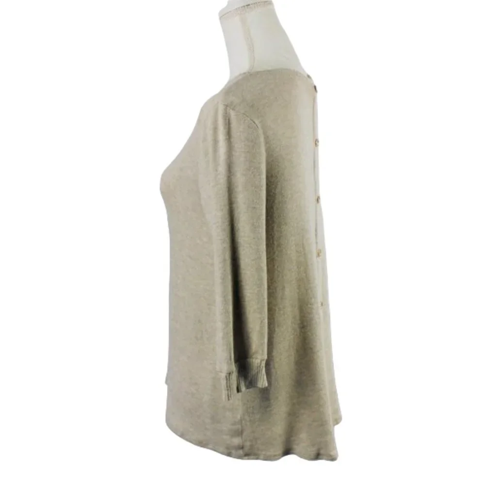 Magaschoni High-Low Back Button Styling Gray Textured Sweater, Size Small